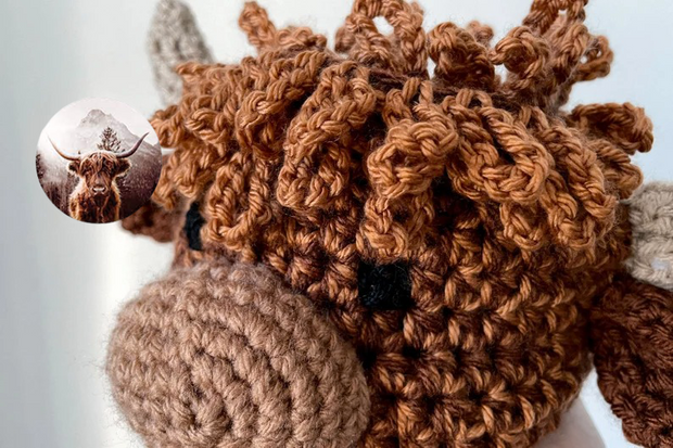 Crochet Highland Cow Head Coaster Set