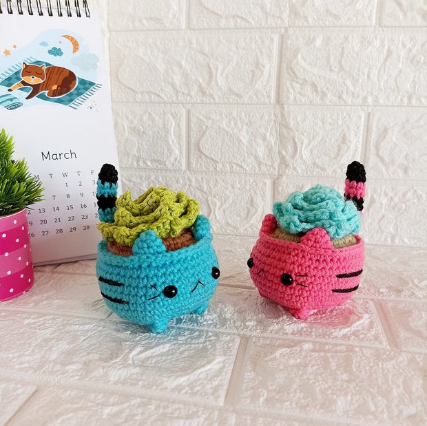 Succulent cat planter amigurumi pattern