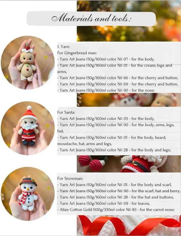 Crochet christmas tree decorations toys set 5 in 1 pattern