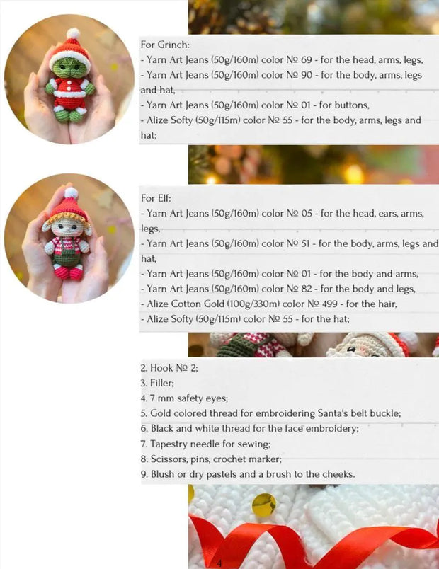 Crochet christmas tree decorations toys set 5 in 1 pattern